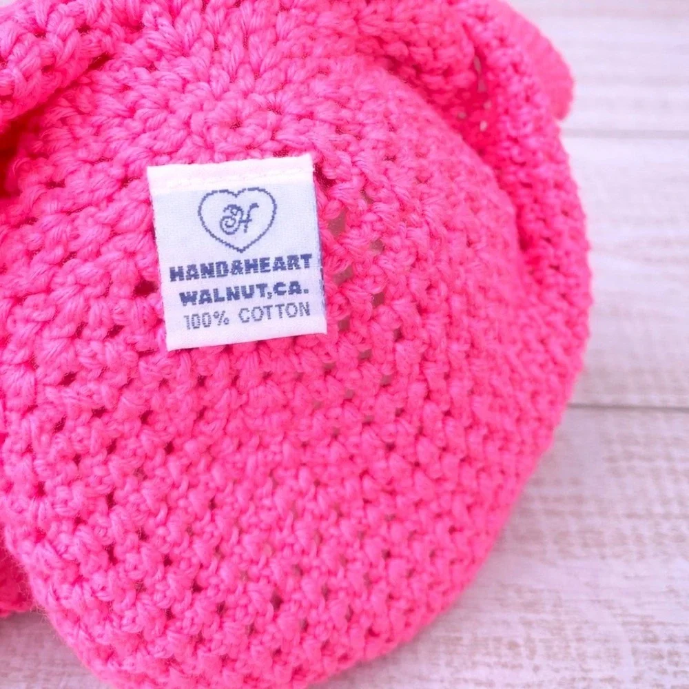 Hand‎ & Heart Pink Crochet Baby Hat Floral Teddy Bucket Cotton See Measurements